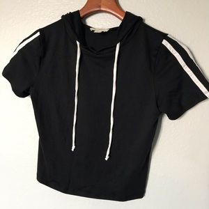 🐝🆕Black and White Crop Top Hoodie Short Sleeve